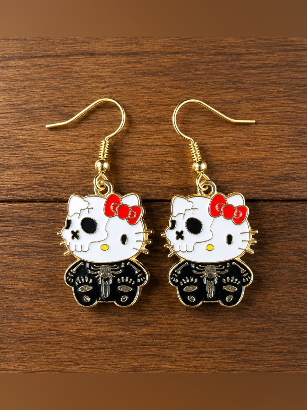 Hello Kitty Skeleton Handmade Earrings 925 Hooks